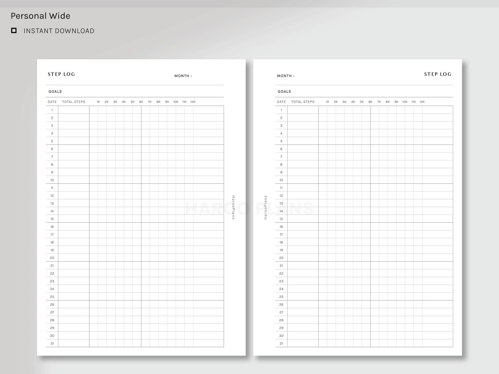 Step Log | Personal Wide Printable Planner Inserts | Health Journal ...