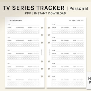TV Series Tracker Sheet | Personal Size Printable Planner Inserts | Drama Episodes Log Template PDF | TV Show Review List | Digital Download