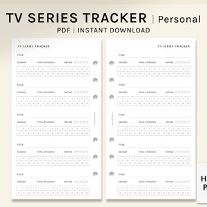 TV Series Tracker Sheet | Personal Size Printable Planner Inserts | Drama Episodes Log Template PDF | TV Show Review List | Digital Download