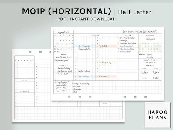 Monthly Planner Half-letter Printable Inserts Monthly - Etsy