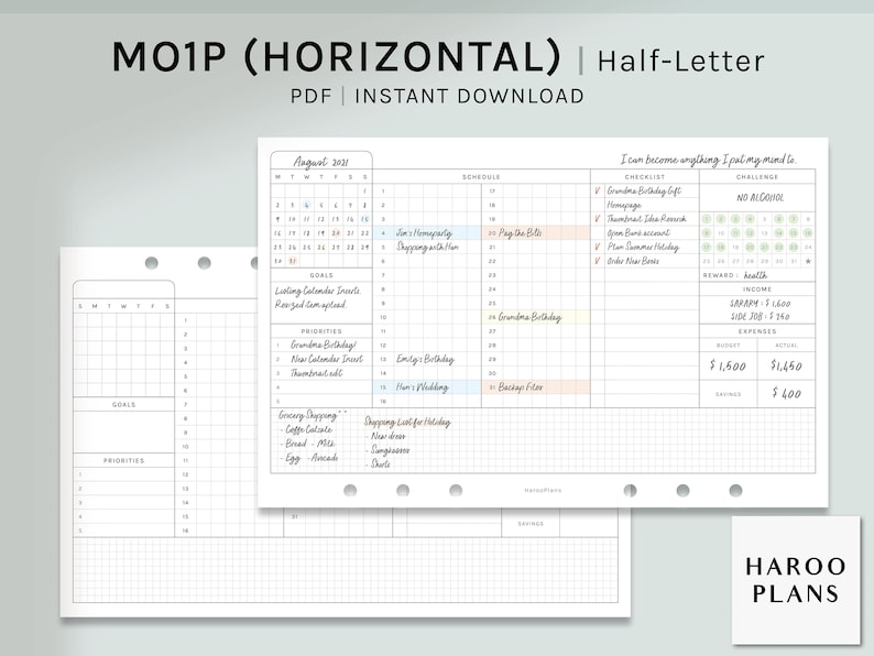 Monthly Planner Half-letter Printable Inserts Monthly - Etsy