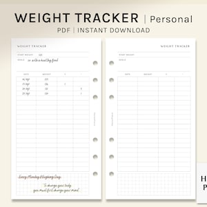 Weight Tracker | Personal Size Printable Planner Inserts | Weight Loss Log | Fitness Journal Template | Diet Organizer | Digital Download