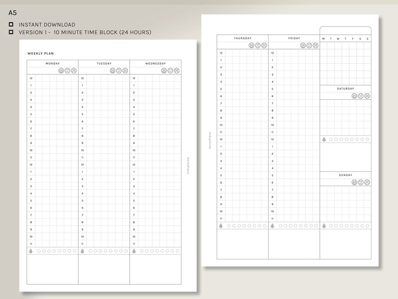 Weekly Planner A5 Printable Planner Inserts WO2P Layout - Etsy
