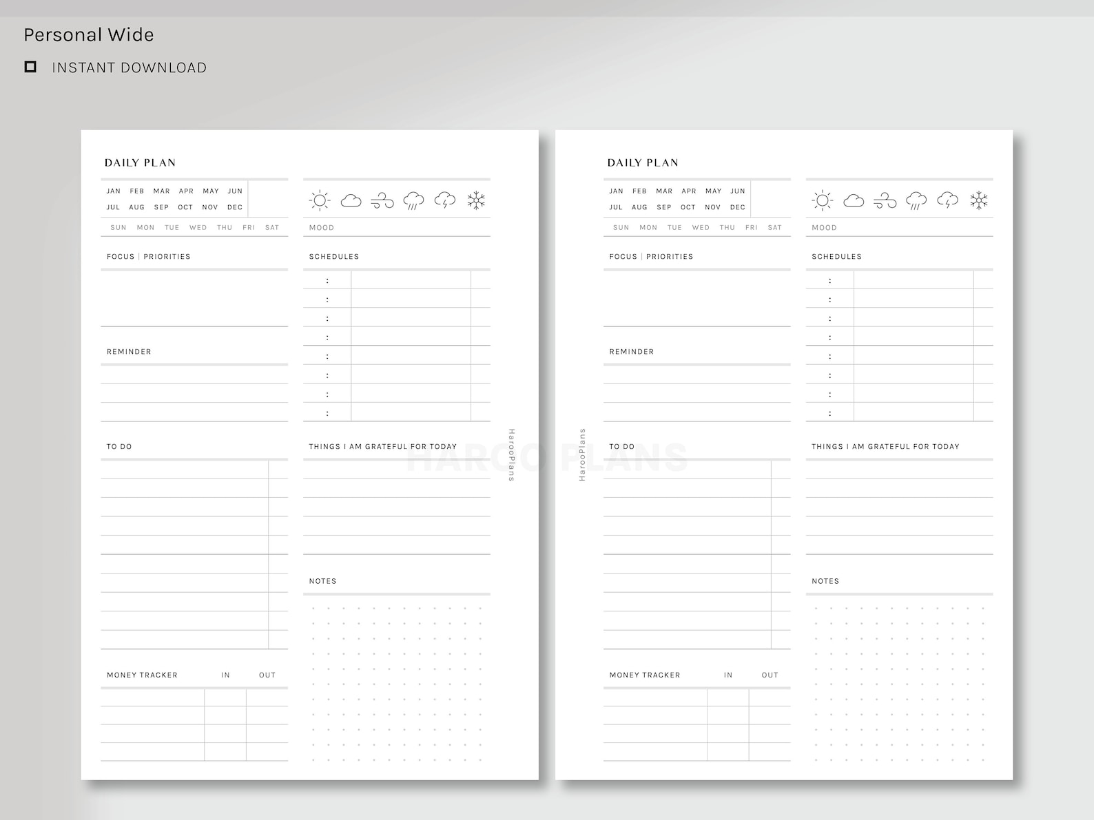 Daily Planner Personal Wide Printable Inserts Schedule Etsy