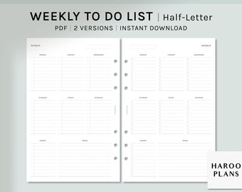 Weekly To Do List | Half-Letter Printable Planner Inserts | Organizer Template PDF | Checklist Layout | Get It Done List | Digital Download