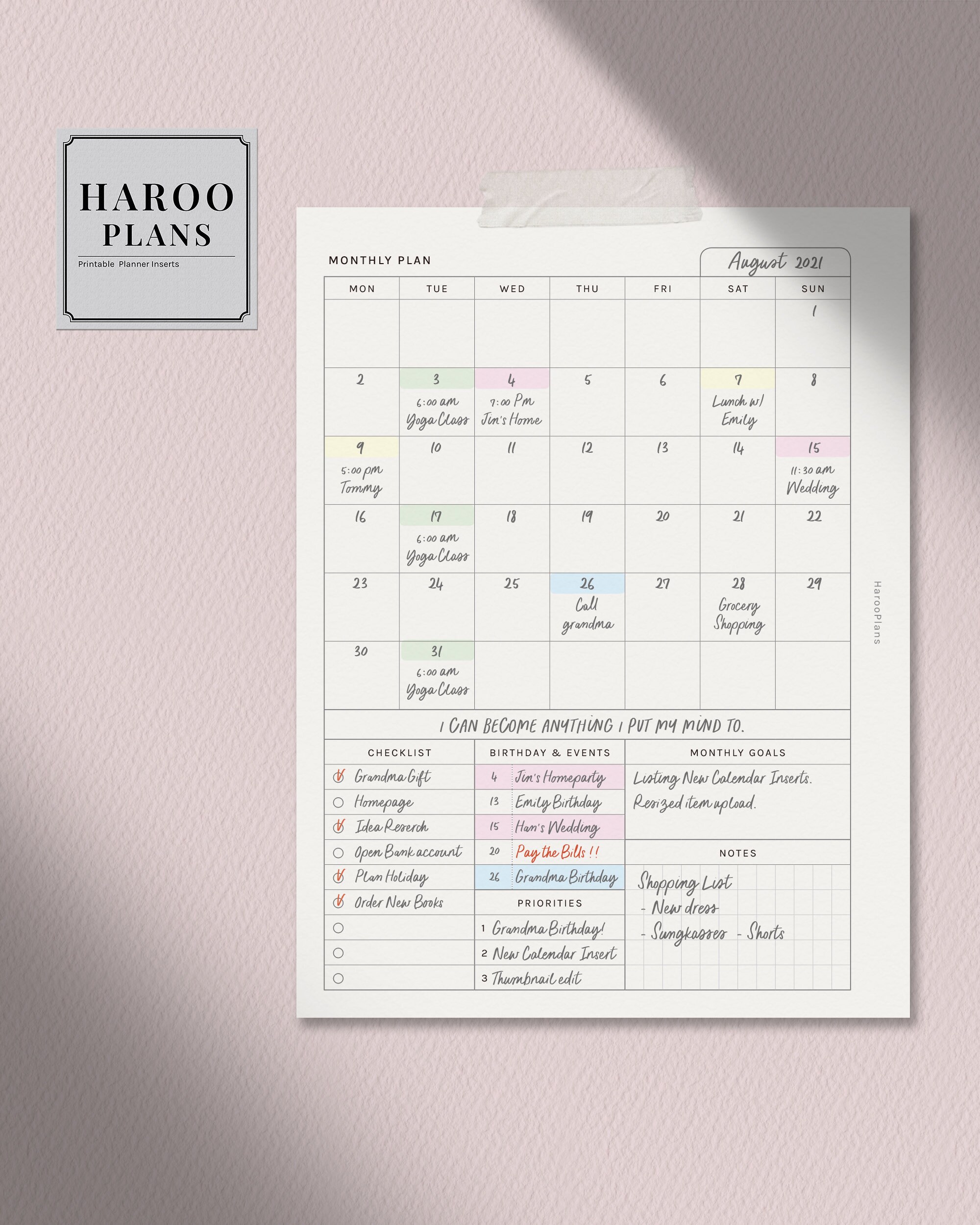 Monthly Overview | B6 Ring Printable Planner Inserts | MO1P Layout ...