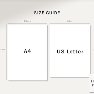 May include: Size guide for paper sizes, showing A4 paper measuring 210 mm by 297 mm and US Letter paper measuring 8.5 inches by 11 inches. The text "HAROO PLANS" is at the bottom of the image.