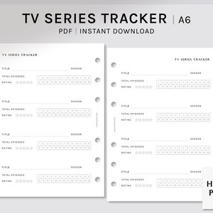 TV Series Tracker Printable Inserts | A6 | TV Show Checklist Template PDF | Simple Television program Log Layout | Digital Download