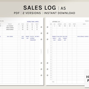 Sales Log | A5 Printable Planner Inserts | Order Tracker | Monthly Sale Profit Overview PDF | for Online Small Business | Digital Download