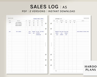 Sales Log | A5 Printable Planner Inserts | Order Tracker | Monthly Sale Profit Overview PDF | for Online Small Business | Digital Download