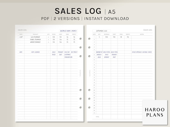 Sales Log A5 Printable Planner Inserts Order Tracker - Etsy
