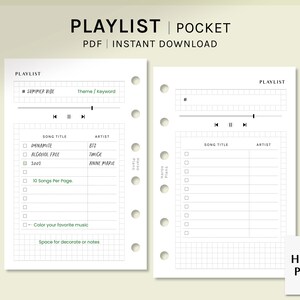 Playlist Sheets | Pocket Ring | Printable Music List Inserts | Podcast List Template PDF | My Favorite Song Layout | Digital Download