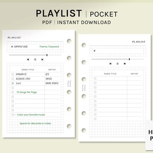 Afspeellijstbladen | Pocket Ring | Afdrukbare muzieklijst inserts | Podcast Lijst Sjabloon PDF | Mijn favoriete nummer lay-out | Digitale download