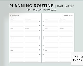 Planning Routine | Half-Letter Printable Planner Inserts | Organizer Setting Worksheet | Daily Monthly Journal Checklist | Digital Download