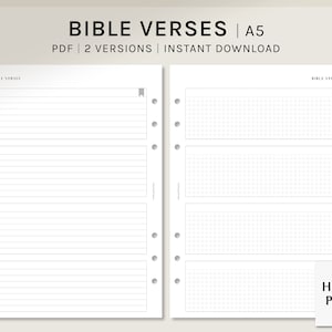 Bible Verses | A5 Printable Planner Inserts | Sermon Scripture Notes Template | Verse of the day Page | Faith Journal PDF | Digital Download