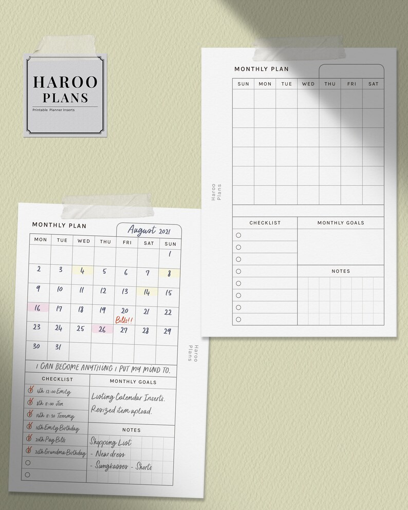Monthly Overview | Pocket Ring Printable Planner Inserts | MO1P Layout ...