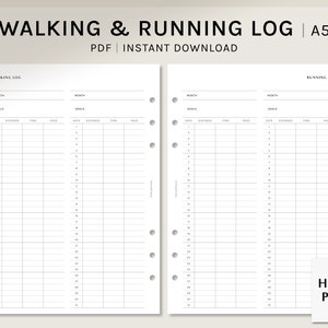 Wandelen & Hardlopen Log | A5 Afdrukbare Planner Inserts | Gezondheid Tracker Template | Workout Fitness Journal Werkblad PDF | Digitale download