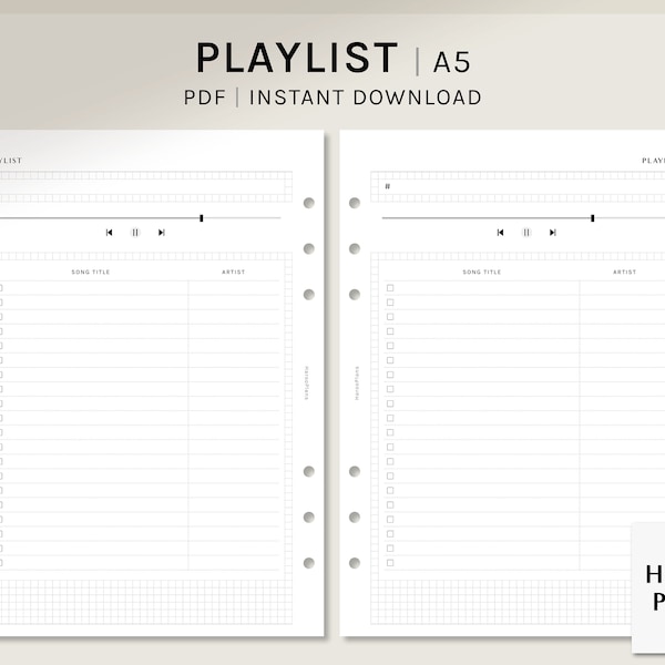 Playlist Sheets | A5 | Printable Music Tracker Inserts | Podcast List Template PDF | My Favorite Song List Layout | Digital Download