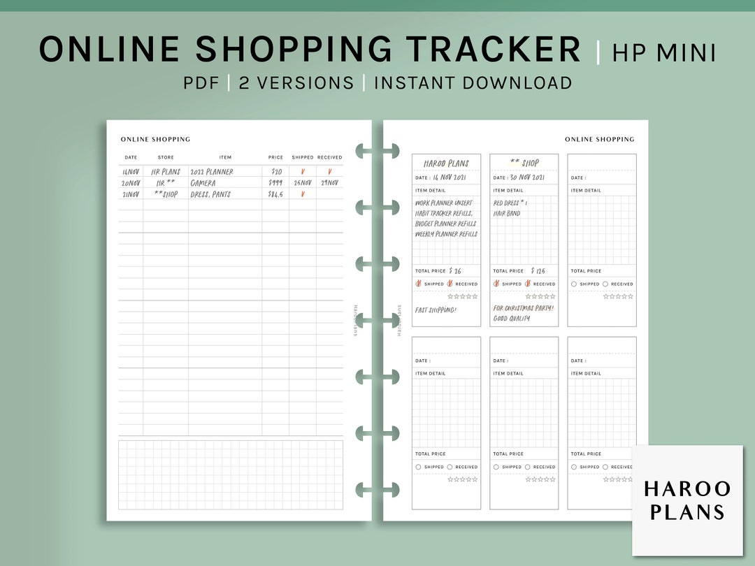 Online Shopping Tracker | HP Mini Printable Happy Planner Inserts ...