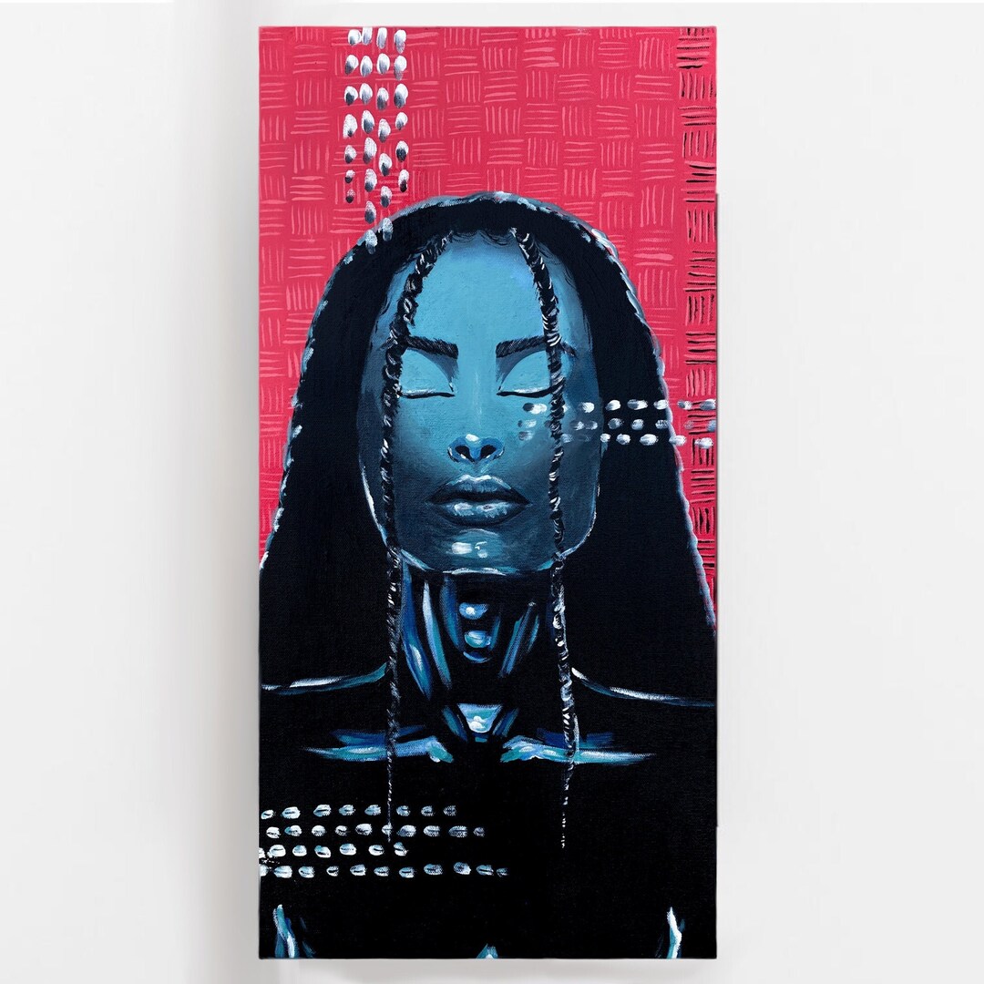 12x24 Original Artwork, Wall Decor, Black Art, Red Abstract, Portrait