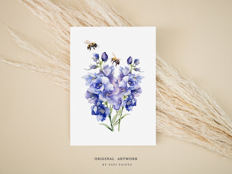 Watercolor Floral Delphinium Clipart Flower PNG Purple Blue Floral ...