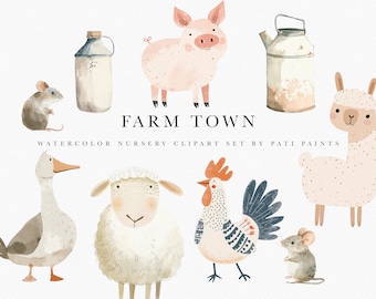 Farm Animal Clipart Bundle - Nursery Decor - Farm Clipart - Baby Shower Decor - Nursery Clipart - Scrapbooking Clipart - Commercial License