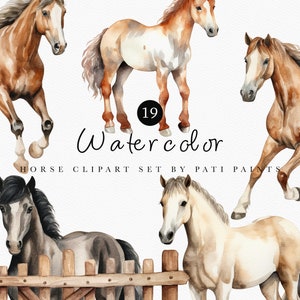 Watercolor Horse Clipart Bundle - Farm Animal Clipart - Nursery Wall Art - Horse PNG - Ranch Wester Clipart for Baby Shower - Farm Clipart