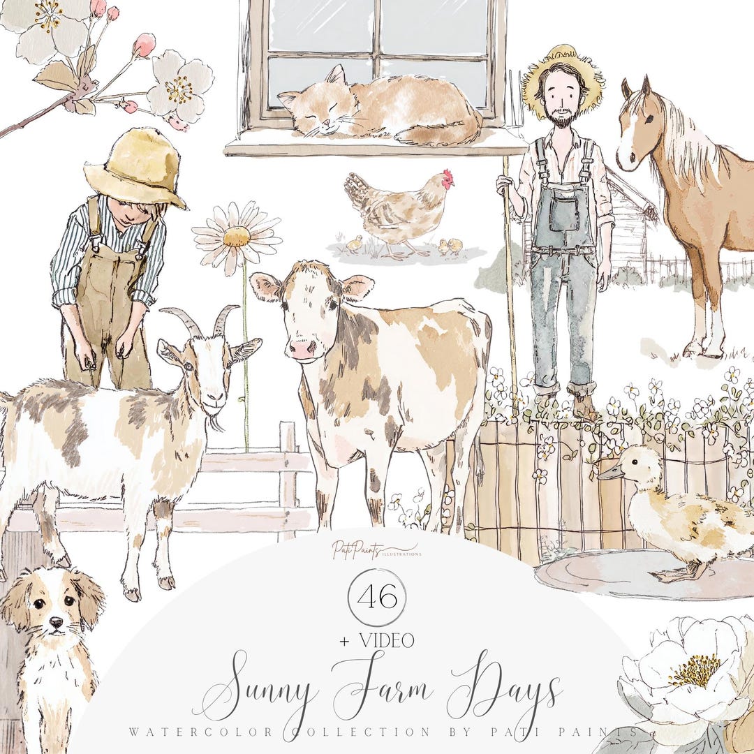 Watercolor Farm Clipart Bundle - Cute Farm Animals PNG - Transparent ...