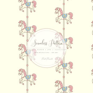 Padrão sem emendas de cavalo de carrossel, papel digital fofo de carrossel, fundo de pônei vintage para quarto infantil, álbum de recortes, tecido, cavalo de balanço