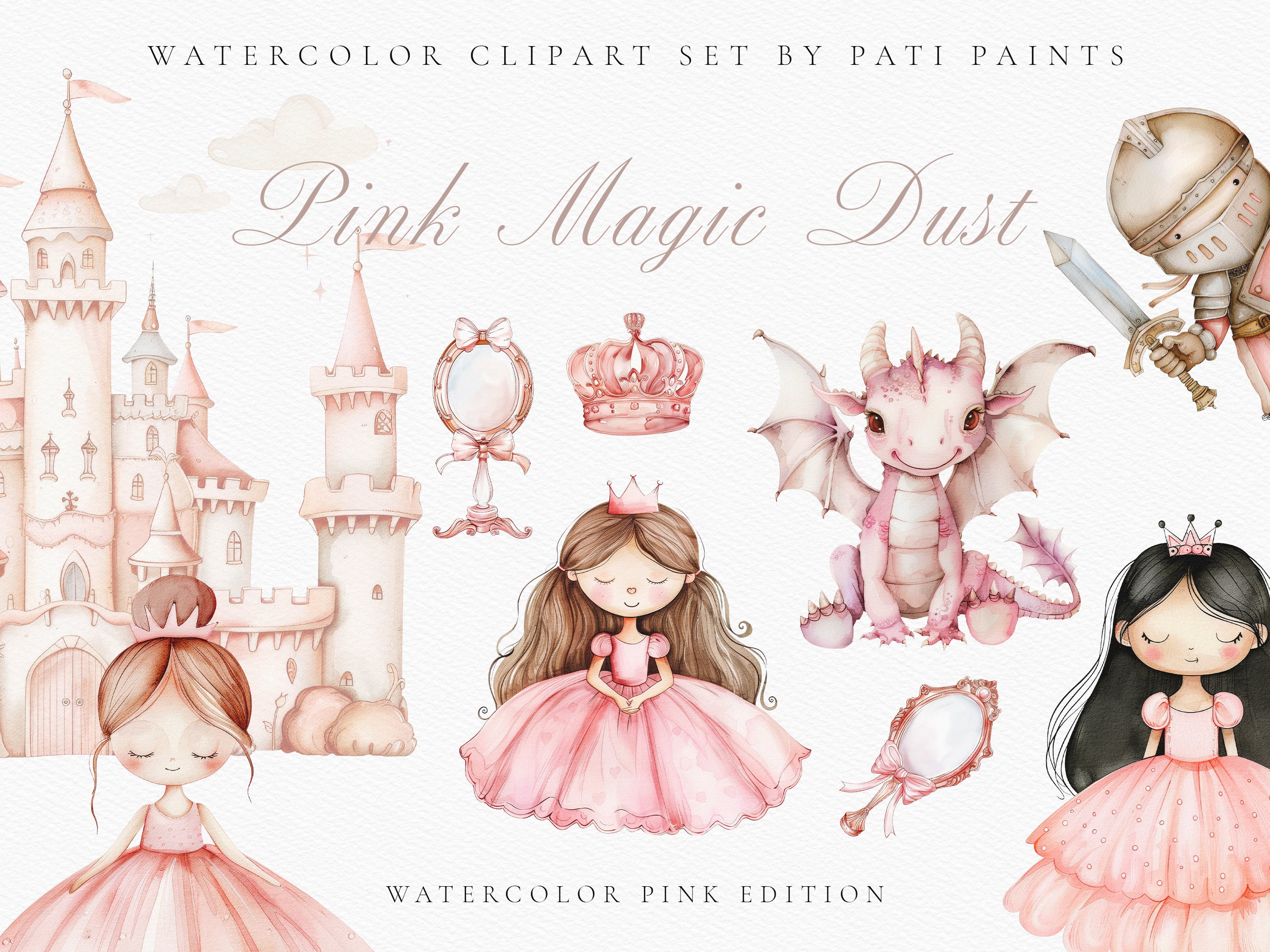 Watercolor Pink Princess Clipart Bundle - Royal Clipart - Nursery ...