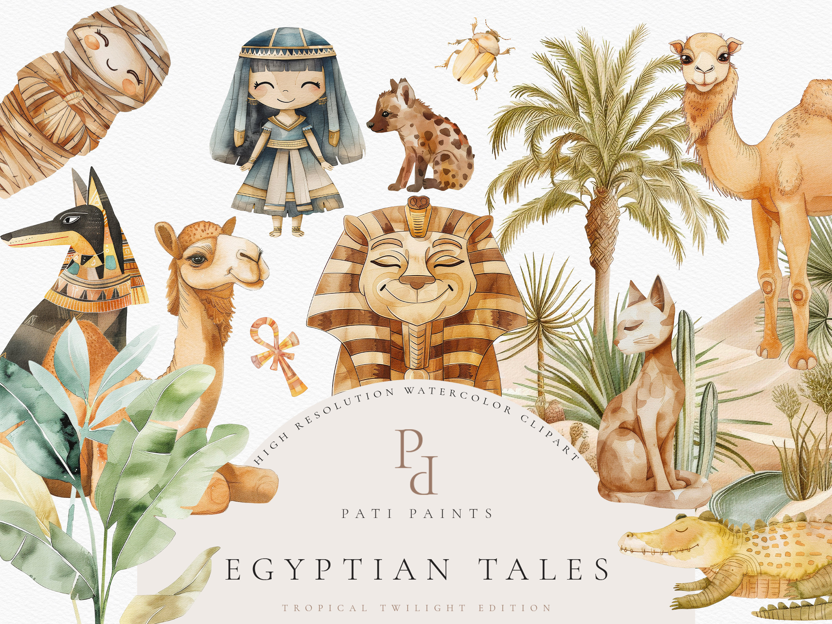 Watercolor Egypt Clipart Bundle - Nursery Egyptian Tales Wall Art ...