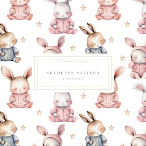 Sleepyhead vivero acuarela papel digital - lindo patrón sin costuras - papel de acuarela - invitación de baby shower - patrón de bebé animal durmiente