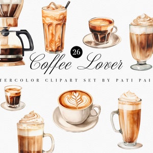 Acuarela café bebida digital clipart - café clipart - taza de café clip art - café menú clipart - ilustraciones digitales - granos de café