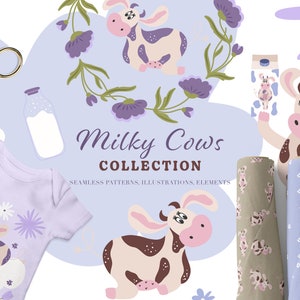Milky Cows Cute Clipart - Vektor-Datei - Kühe PNG - Kuh Clipart - Bauernhof Tier Clipart - Planer Sticker - Kinderzimmer Dekor PNG - Baby Shower Art
