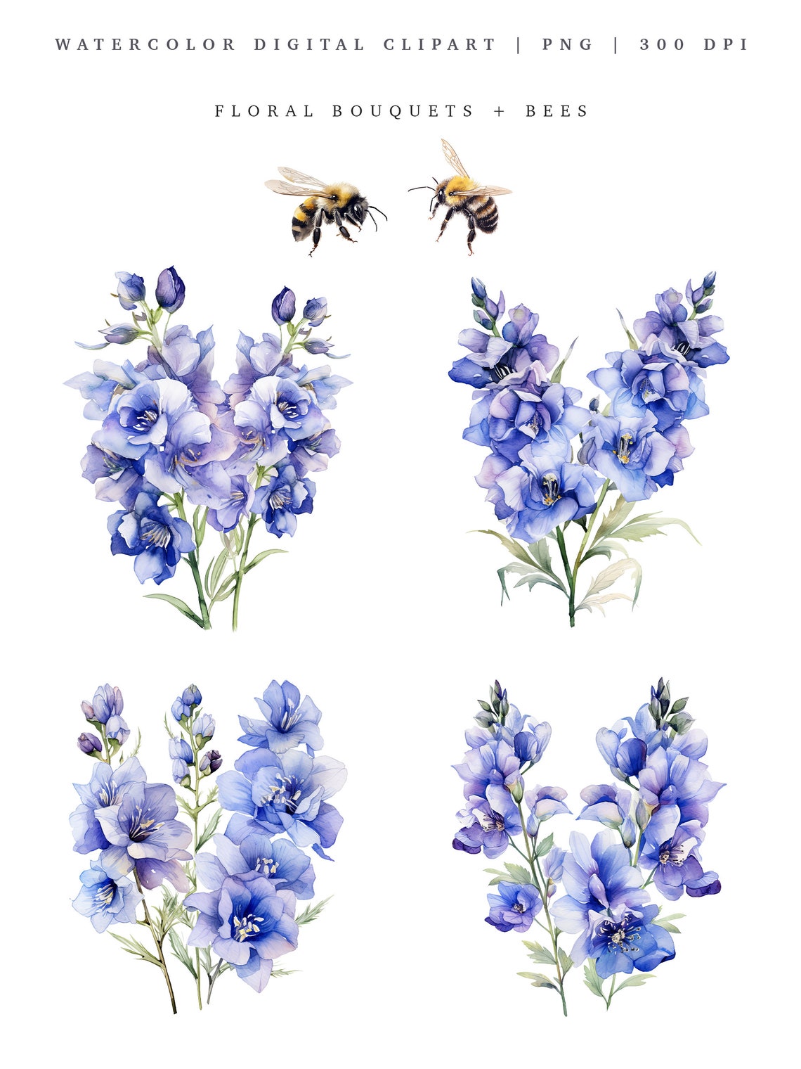 Watercolor Floral Delphinium Clipart Flower PNG Purple Blue Floral ...