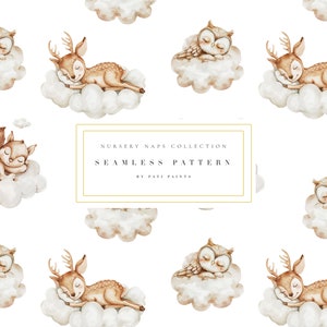 Aquarel slapende dieren digitaal papier - digitale achtergrond - kinderdagverblijf dutje aquarel papier - schattig naadloos patroon - baby shower decor