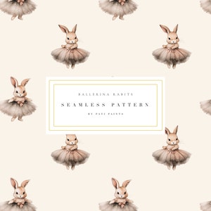 Aquarell Ballerina Kaninchen Digitales Papier - Scrapbook Papier - Kinderzimmer Tapete - Digitaler Hintergrund - Niedliche Häschen Kunst - Baby Shower Invite