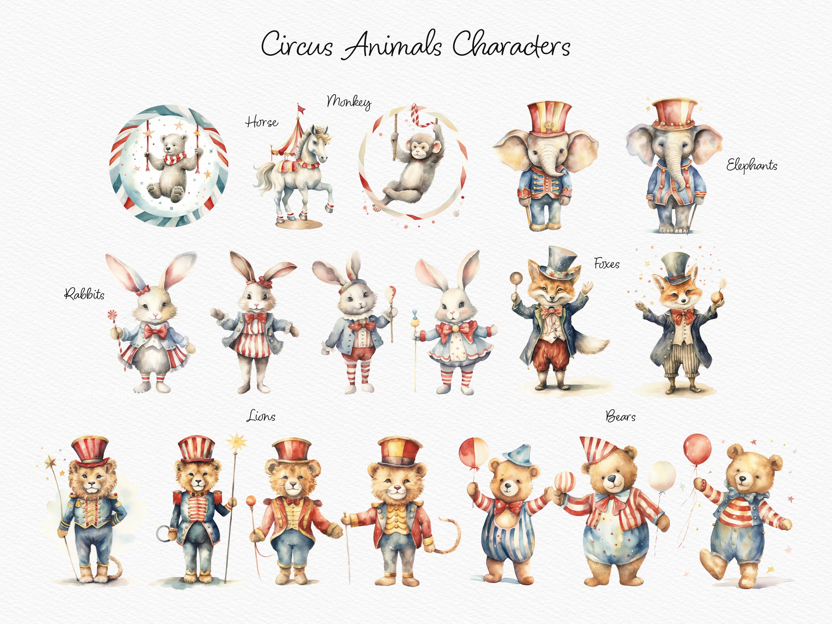 Watercolor Circus Animal Clipart Bundle, Circus Tent Clipart, Nursery ...