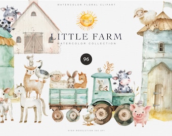 Watercolor Little Farm Animal Clipart Bundle - Scrapbook Clipart - Nursery Clipart - Cute Farm Animals - Baby Shower Decor - Baby Animal Set