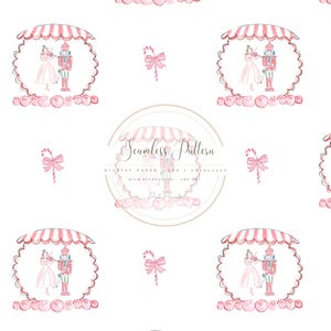 Pink Nutcracker Ballet Seamless Pattern, Christmas Candy Dance Digital Paper, Pastel Holiday Background JPG, Cute Xmas Scrapbook Paper