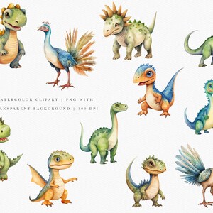 Watercolor Dinosaur Clipart Bundle - Cute Dinosaur Wall Art - Dinosaur ...