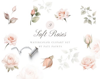 Aquarela Luz Rosa Clipart Conjunto Floral Clipart Digital Rosas De Casamento Clipart PNG Delicado Suave Flor Rosa Aquarela Clipart Comercial