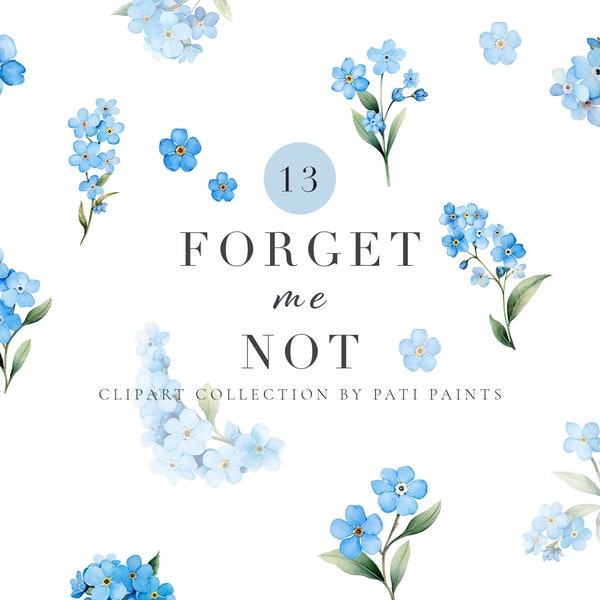 Forget Me Not Clipart for Wedding Invitation Watercolor Premade Clipart Blue Floral Clipart PNG Wedding Clipart Forget me not PNG Blue Cute