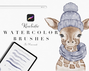 Conjunto de pincéis de aquarela para Procreate - Pincéis de aquarela realistas para Procreate - Texturas de papel para Procreate - Pincéis para iPad - Conjunto de pincéis de aquarela