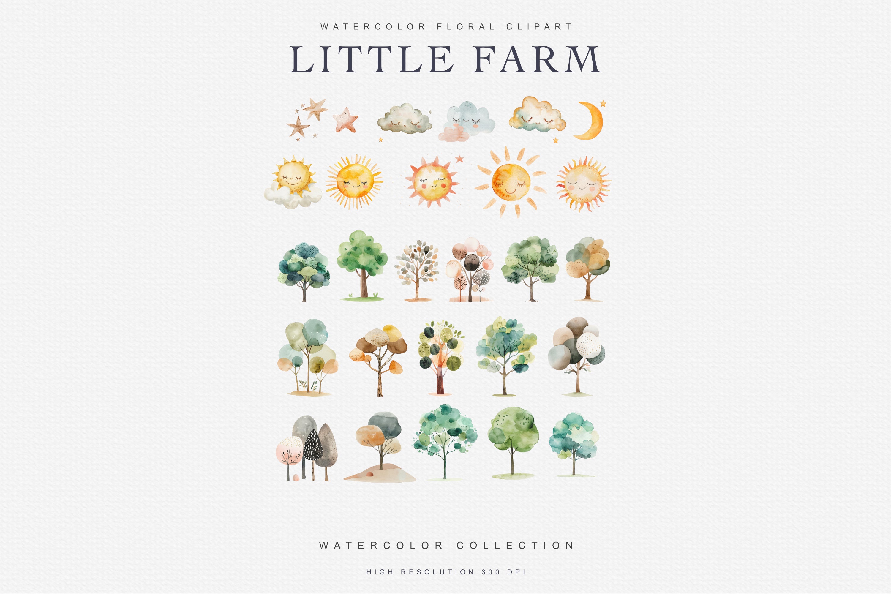 Watercolor Little Farm Animal Clipart Bundle - Scrapbook Clipart ...
