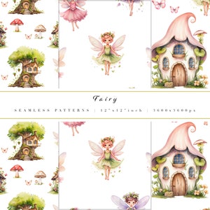 Fairy Digital Paper Set - Scrapbooking - Digital Background - Fairy Tale Seamless Patterns - Scrapbook Paper - Baby Wallpaper - Fairy House