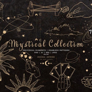 Mystical Clipart Digital Collection - Magic Celestial Gold Icons - Sun Moon Lunar Zodiac Witch,  Astrology Planet - Commercial Use - Clipart