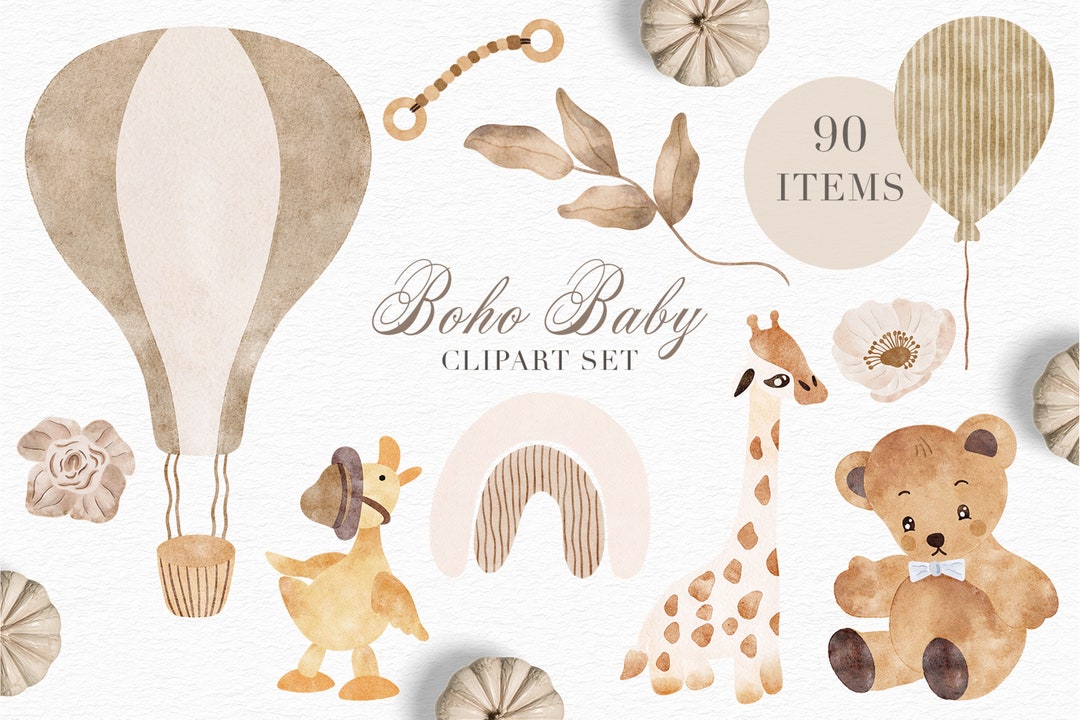 Watercolor Boho Baby Clipart - Hand Painted Clipart - Nursery Art ...