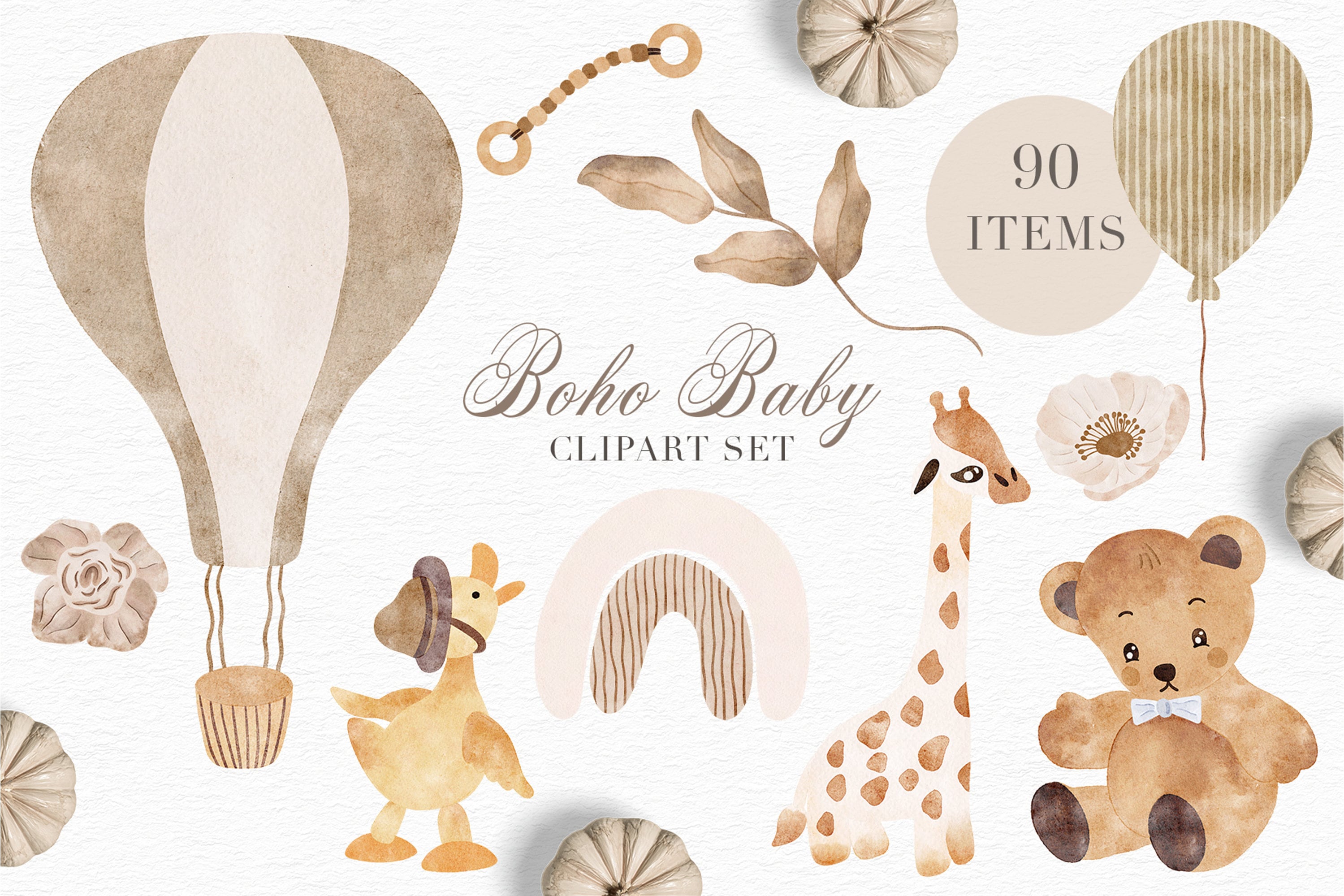 Watercolor Boho Baby Clipart - Hand Painted Clipart - Nursery Art ...