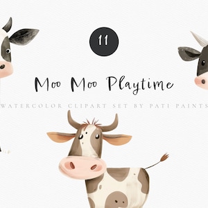 Aquarell Kuh Clipart Bundle - Kinderzimmer Bauernhof Tier Clipart - Kinderzimmer Wandkunst - Scrapbooking - Babyparty einladen - Digital Download Art